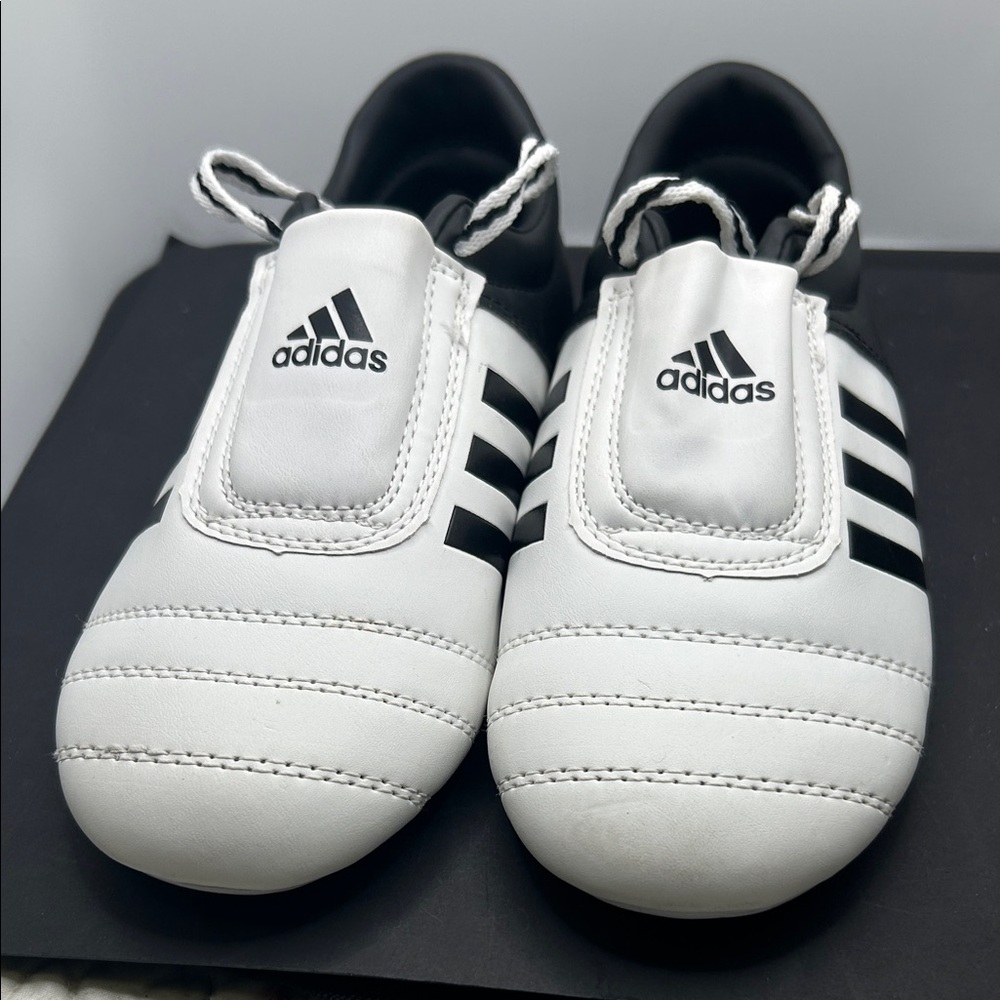 adidas Kids White Sneakers with Black Stripes taekwondo sneakers